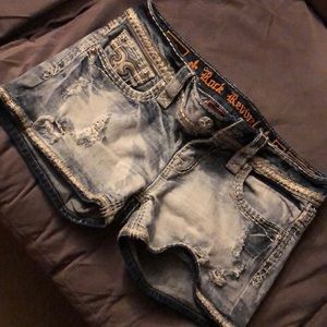 Rock revival shorts, light washed denim .